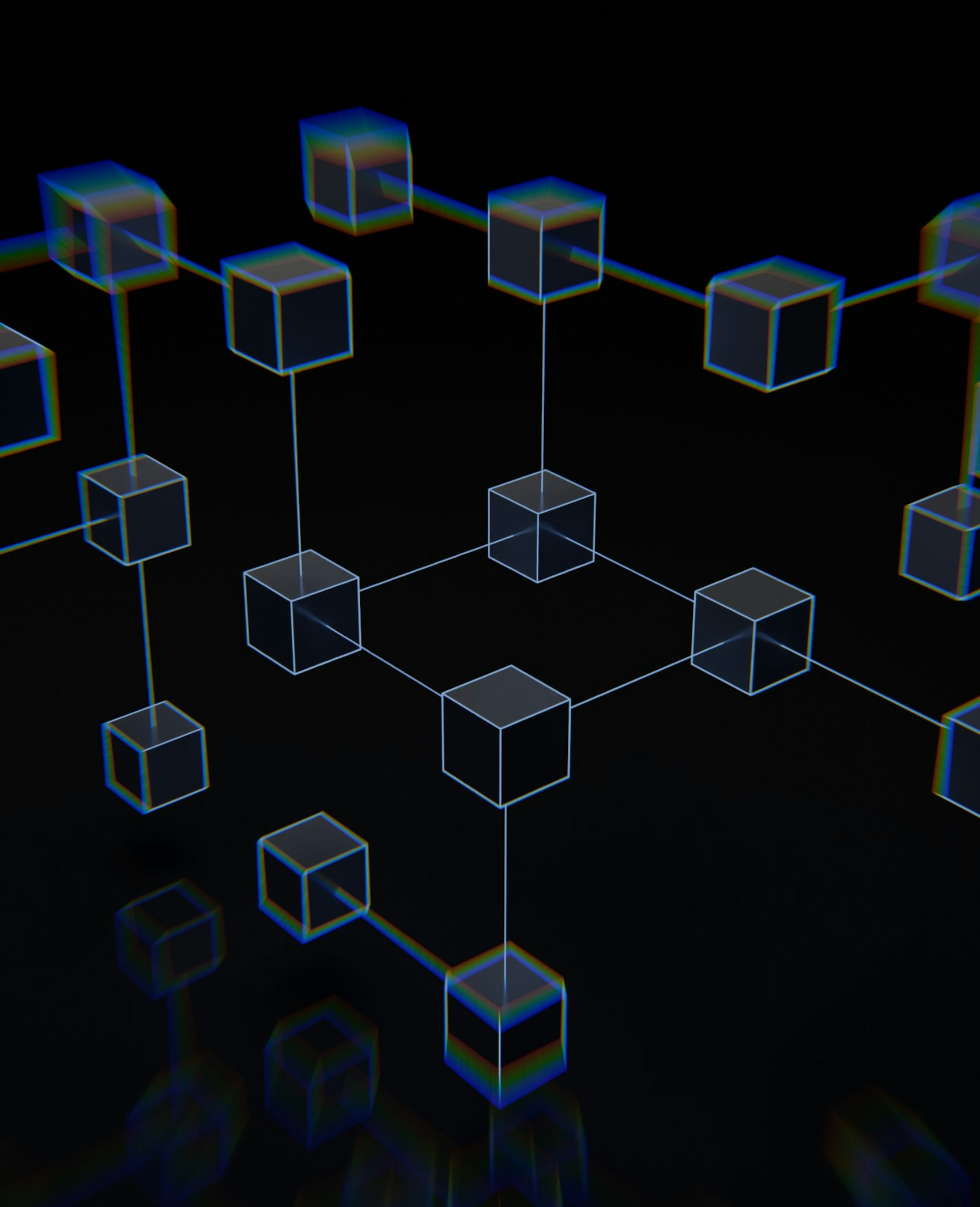 Abstract 3D visualization of connected neural network nodes representing convolutional neural network architecture
